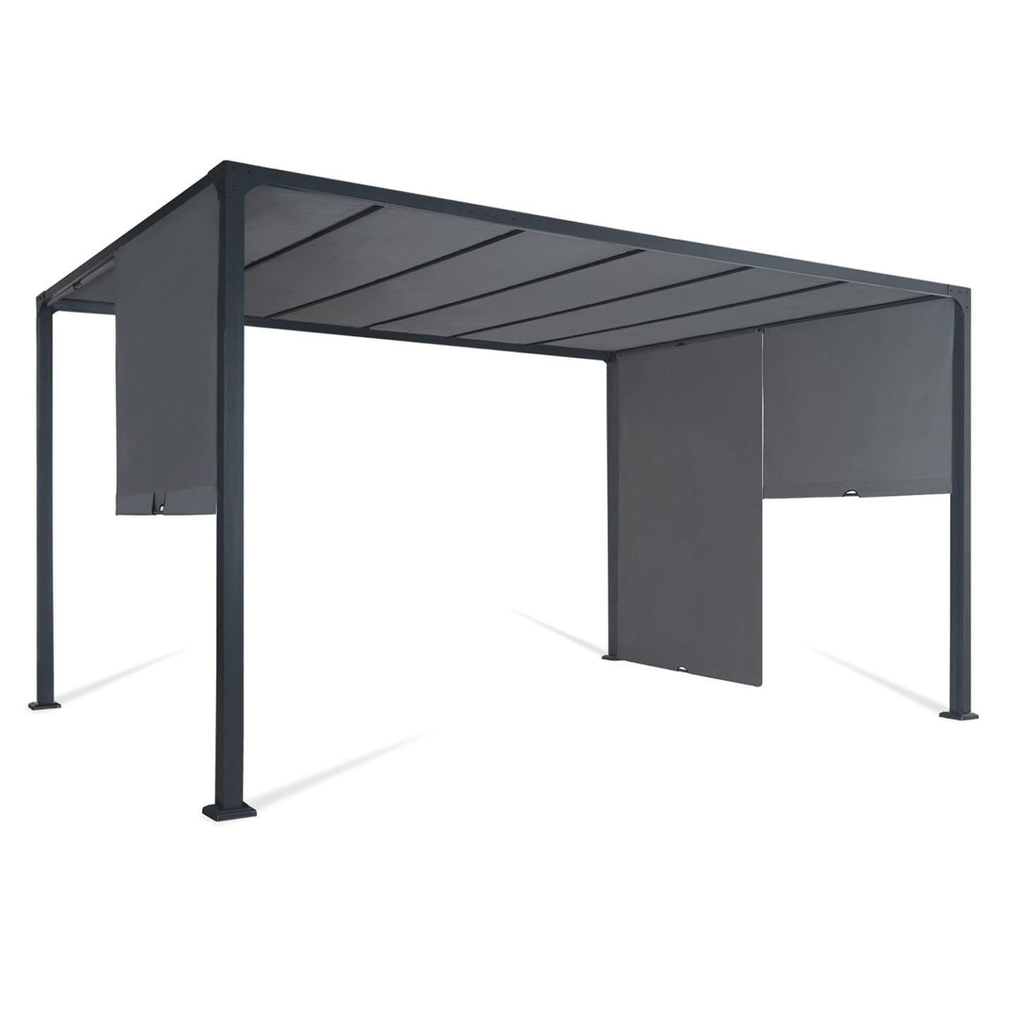 Pergola coulissante 3x4 m double pans structure acier époxy toile polyester grise 160 g/m² belvédère jardin