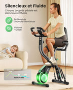 Vélo d'appartement pliable 5 en 1 TEB4 résistance magnétique 16 niveaux écran LCD connexion APP silencieux avec siège réglable capacité 140 kg