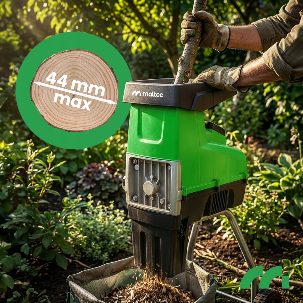 Rozdrabniacz do gałęzi elektryczny MasterShred3500W frezowy walcowy 3500W średnica cięcia 44mm samozasysający z torbą 60L