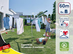 Séchoir parapluie Linomatic 600 Deluxe Cover 60 m étendoir rotatif aluminium Easy-Lift douille fixation housse gris vert