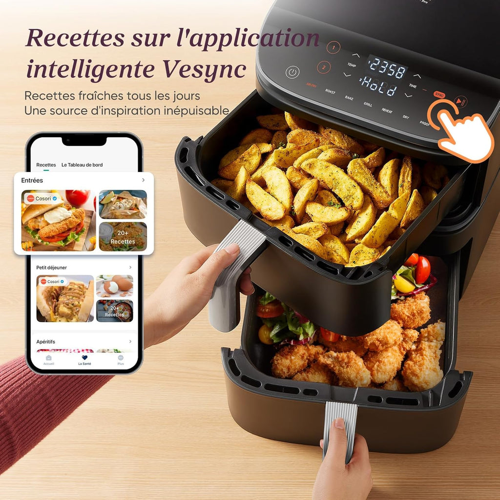 Friteuse sans huile Turbo Tower Pro 10,8 L Double Stack 2630 W 7 fonctions céramique température 30 à 230 °C noir