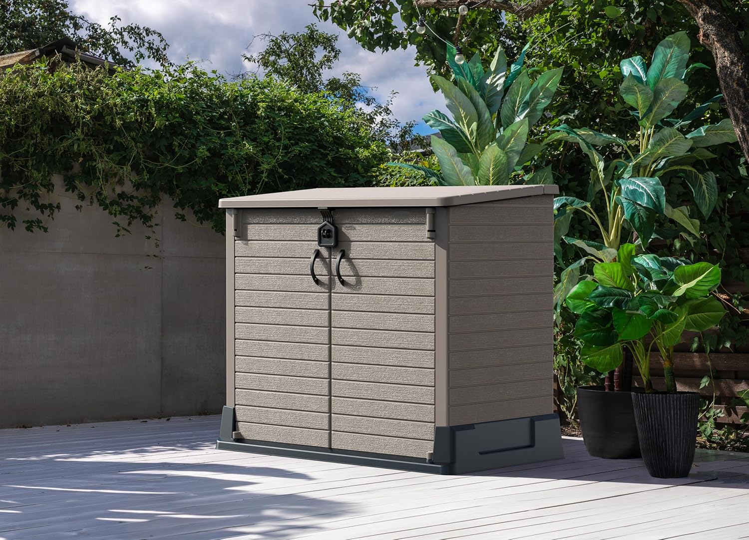 Abri de jardin StoreAway 850 L coffre extérieur plastique verrouillable 130 x 74 x 110 cm cache-poubelles taupe