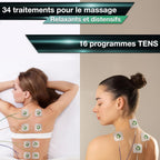 Electrostimulateur musculaire Max 830 TENS EMS massage 4 canaux 115 programmes rechargeable 20 électrodes argent