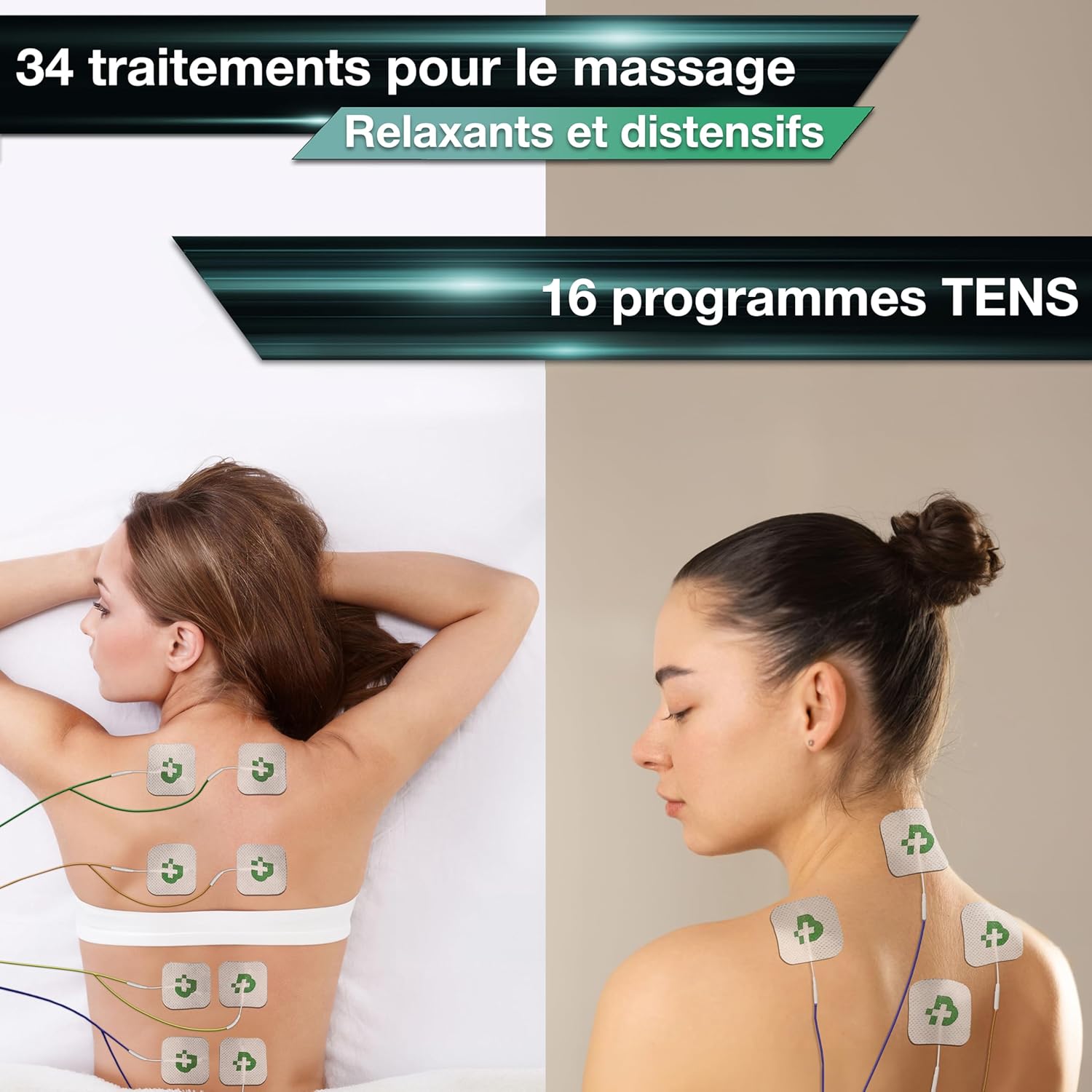 Electrostimulateur musculaire Max 830 TENS EMS massage 4 canaux 115 programmes rechargeable 20 électrodes argent