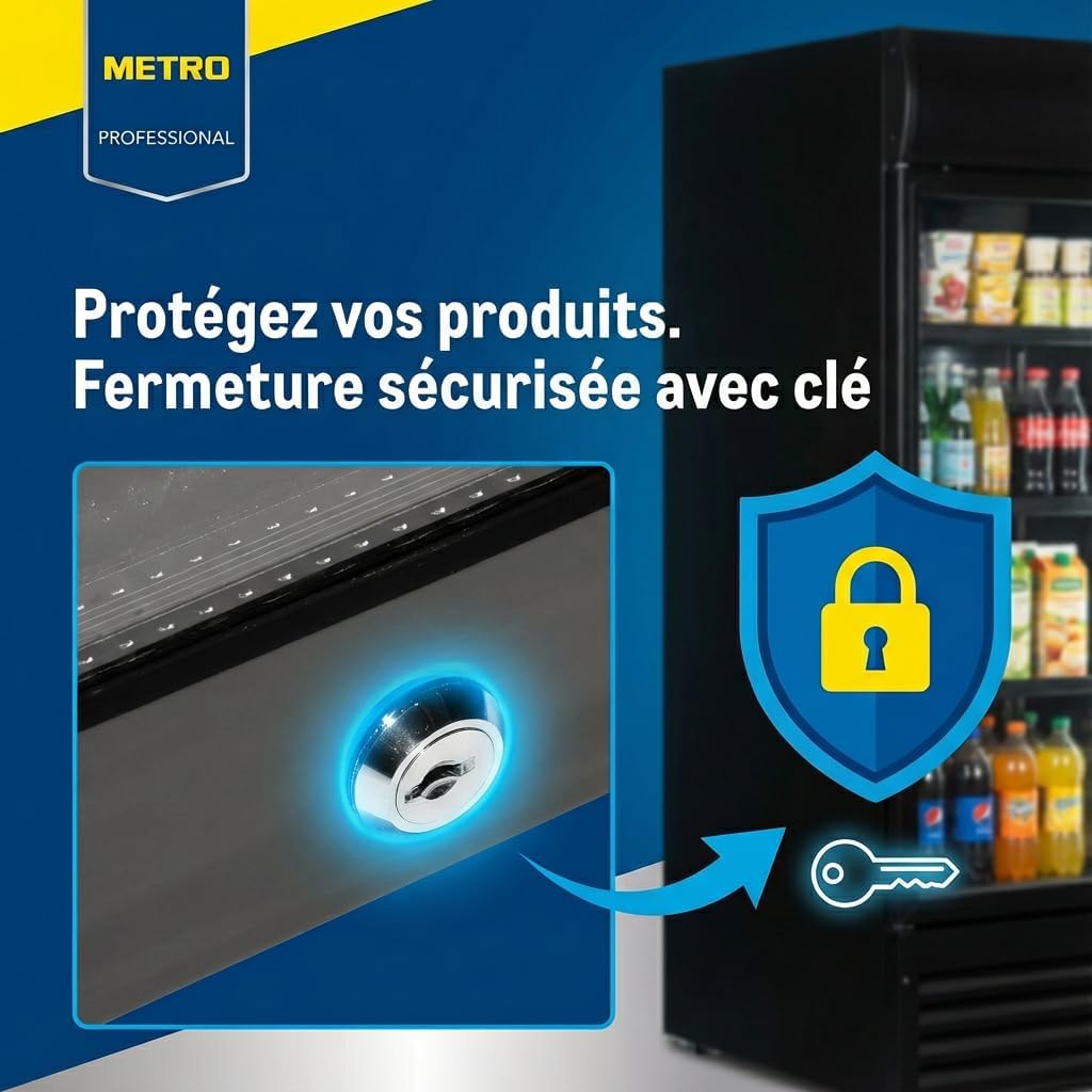 Réfrigérateur à boissons professionnel GSC4240B 237 L porte vitrée avec serrure 6 étagères réglables 110 W noir