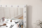 LED Makeup Vanity Table DT10 with Large Mirror 7 Drawers 3 Color Light Modes White Dressing Table 110cm