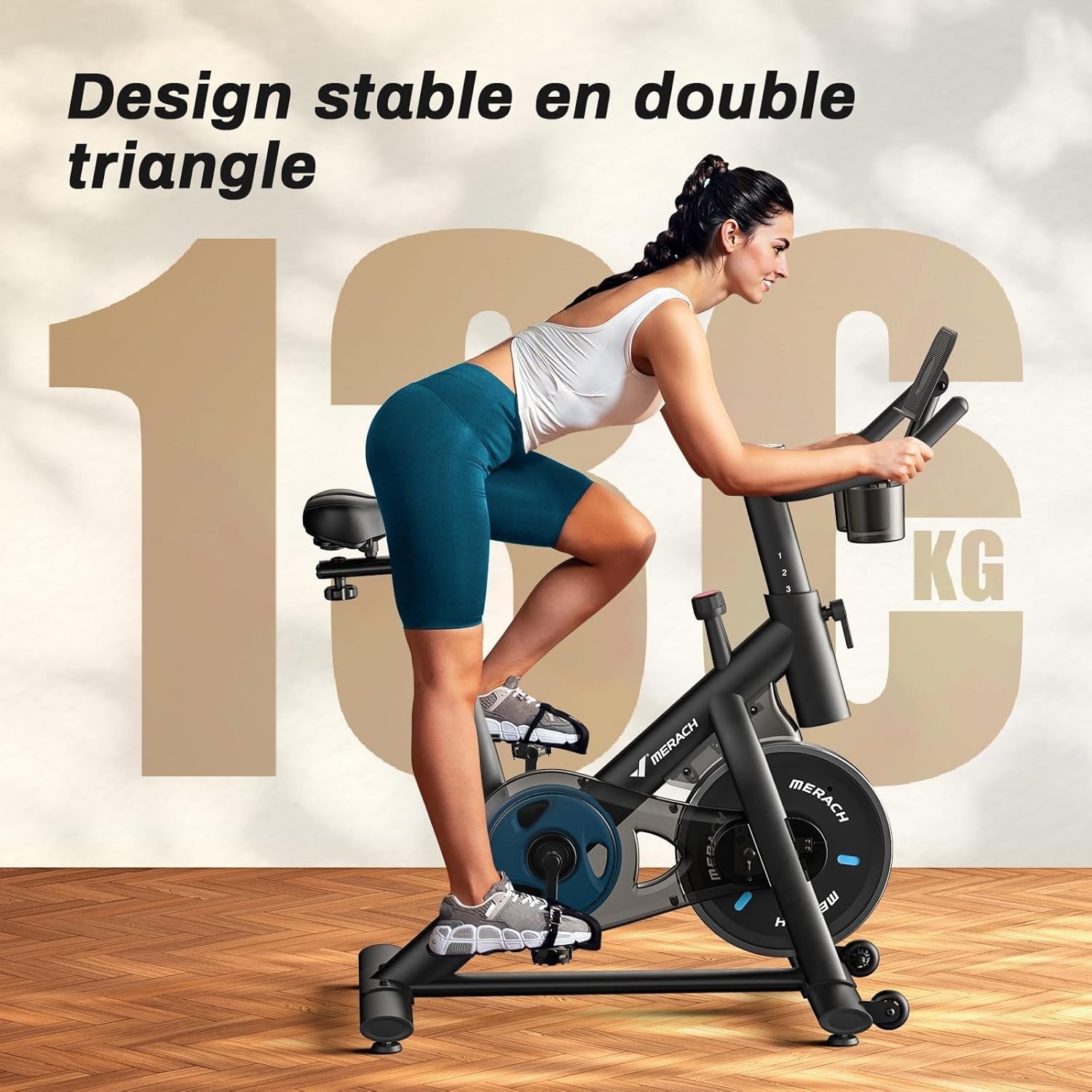 Vélo d’appartement MR-S26B1-EU résistance friction 8 niveaux silencieux entraînement par courroie charge 136 kg