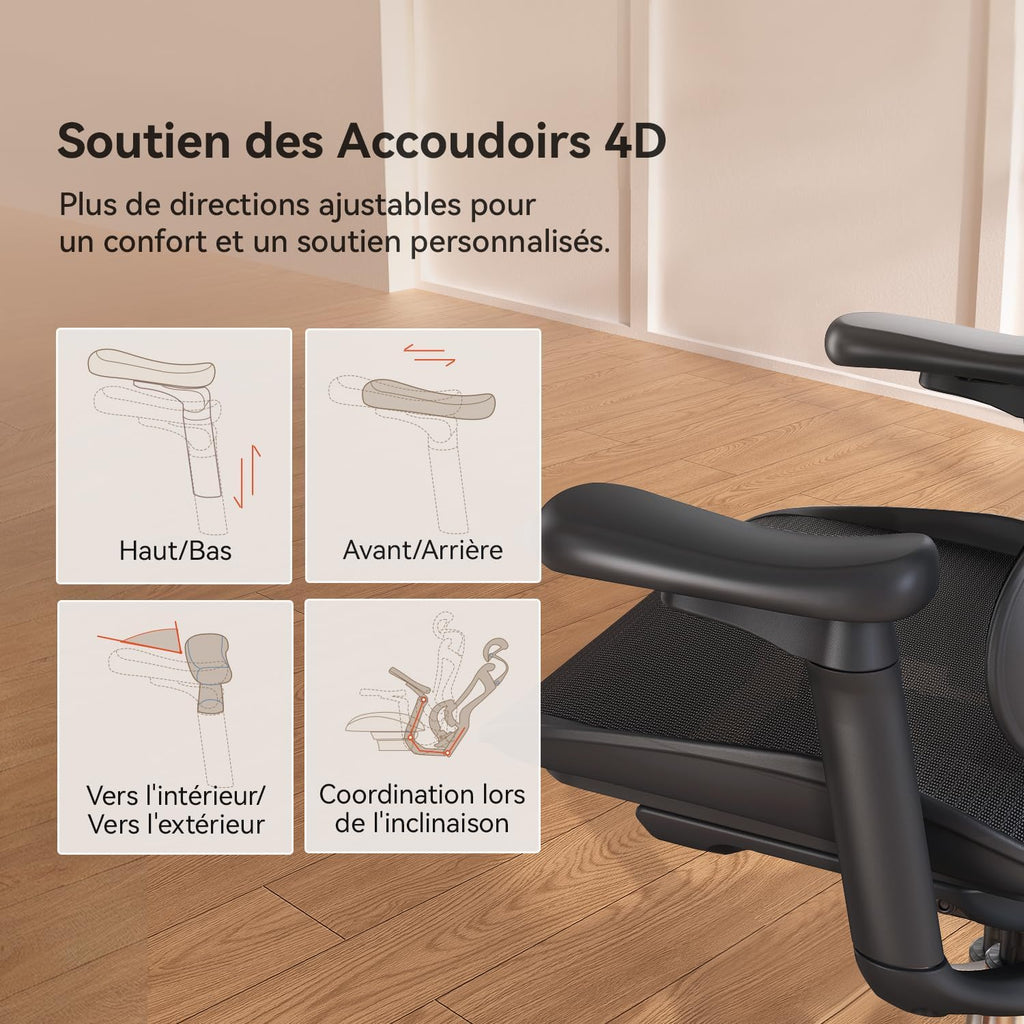 Chaise de bureau ergonomique Doro C300 V2 soutien lombaire dynamique accoudoirs 3D dossier réglable charge 150 kg noir