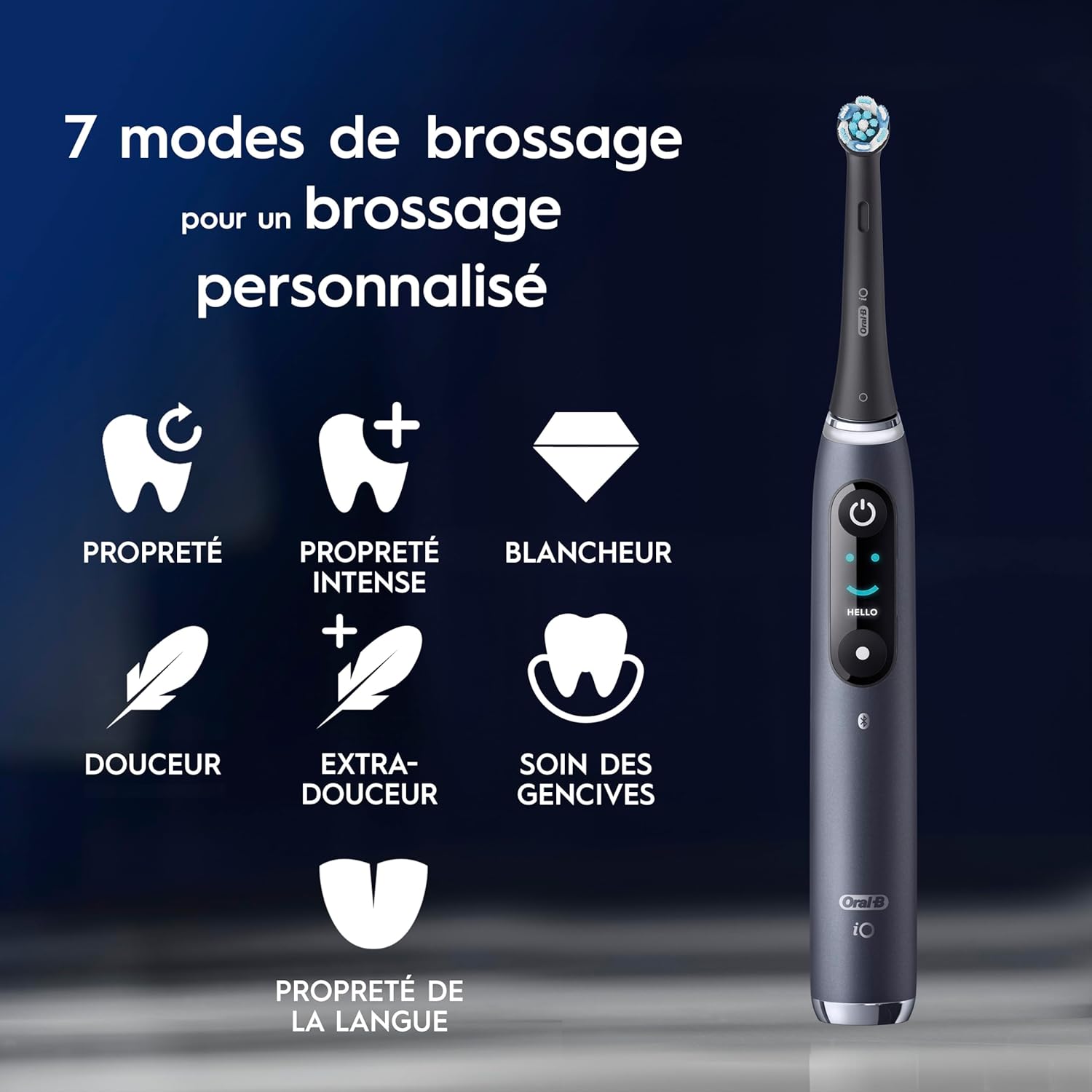 Brosse à dents électrique iO 9 7 modes capteur de pression écran couleur charge rapide avec étui