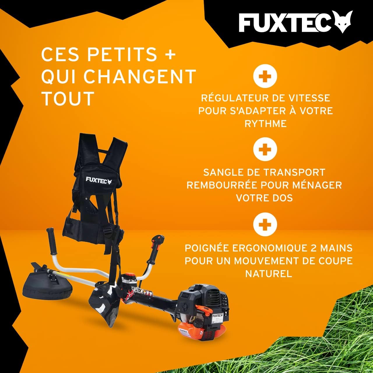 Débroussailleuse thermique professionnelle FX-PS152 52 cm³ 3 CV 2 en 1 coupe 30 cm tête double fil lame 3 dents noir