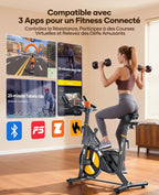 Vélo d’appartement TEB5 résistance magnétique électrique 32 niveaux écran tactile capteur cardiaque Bluetooth charge 150 kg