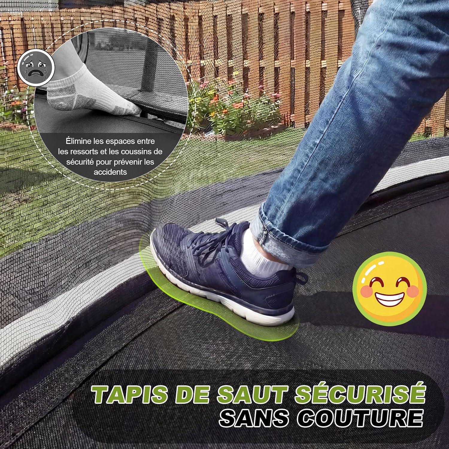 Trampoline extérieur diamètre 228-427cm avec filet sécurité couverture protection capacité charge 150kg enfants