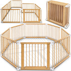 Parc bébé barrière de sécurité XXL 7,2 m 8 pièces bois pliant avec porte forme réglable blanc naturel