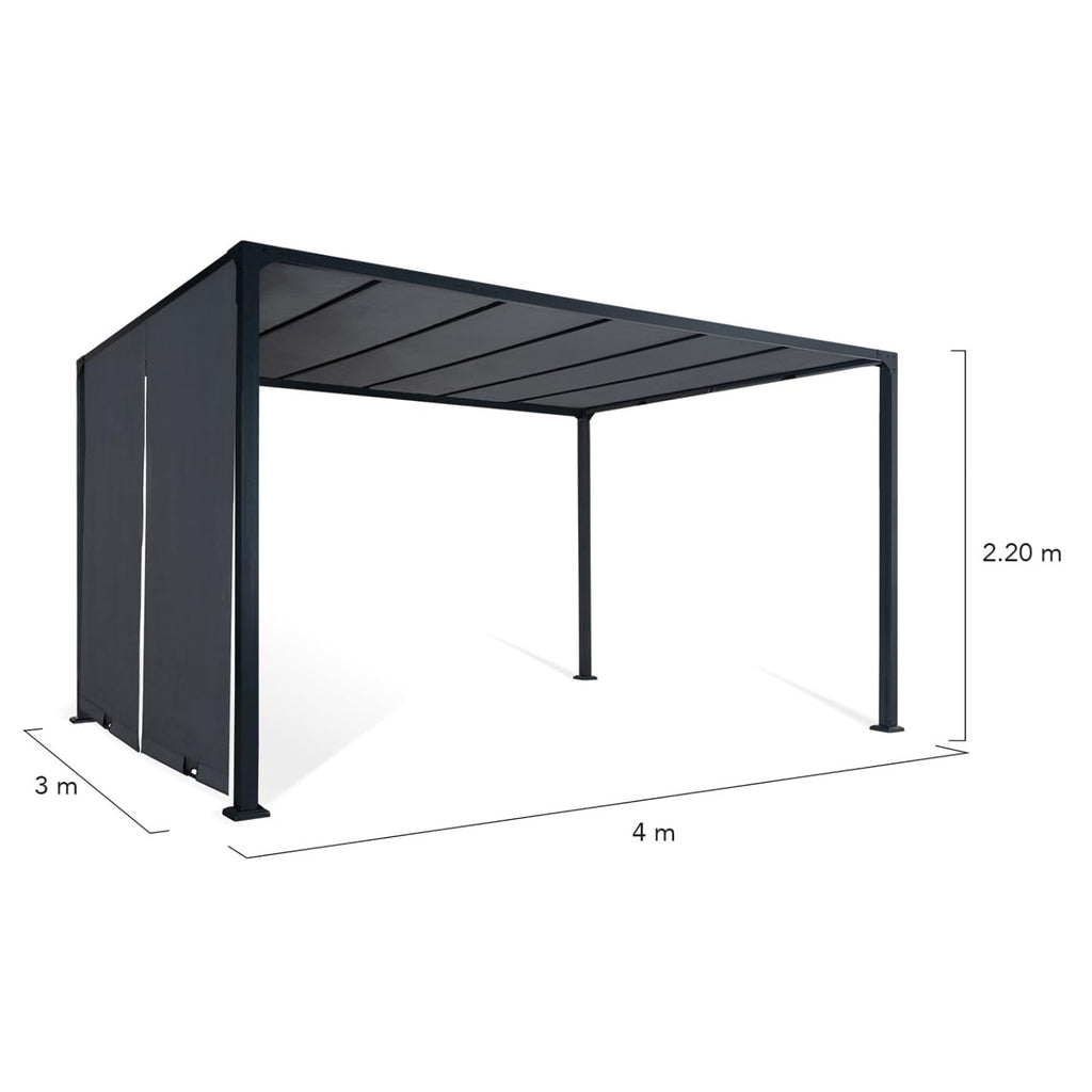 Pergola coulissante 3x4 m double pans structure acier époxy toile polyester grise 160 g/m² belvédère jardin