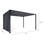 Pergola coulissante 3x4 m double pans structure acier époxy toile polyester grise 160 g/m² belvédère jardin