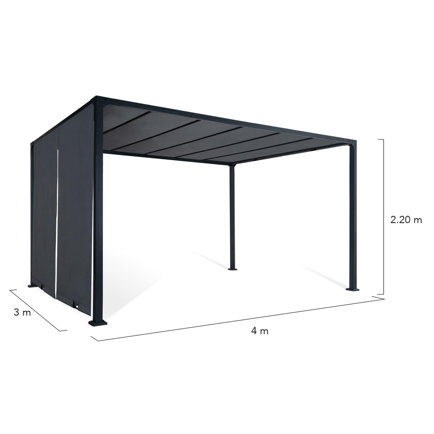 Pergola coulissante 3x4 m double pans structure acier époxy toile polyester grise 160 g/m² belvédère jardin