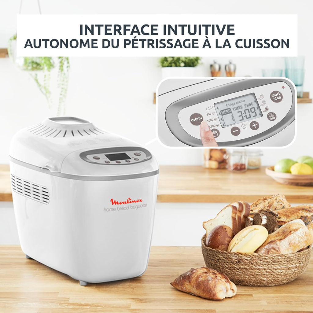 Machine à pain Home Bread Baguette OW610110 1650 W 16 programmes capacité 1,5 kg 3 dorages plaques baguettes blanc