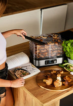 Suszarka elektryczna do grzybów i owoców 450W INOX 6 sit z timerem i 9 akcesoriami do domu