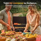 Barbecue au charbon XL American 2 en 1 grill fumoir grille fonte 57 x 41 cm thermomètre tablettes rabattables noir