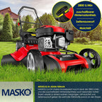 Tondeuse essence 5 en 1 roue motrice largeur coupe 51 cm mulching éjection latérale hauteur réglable