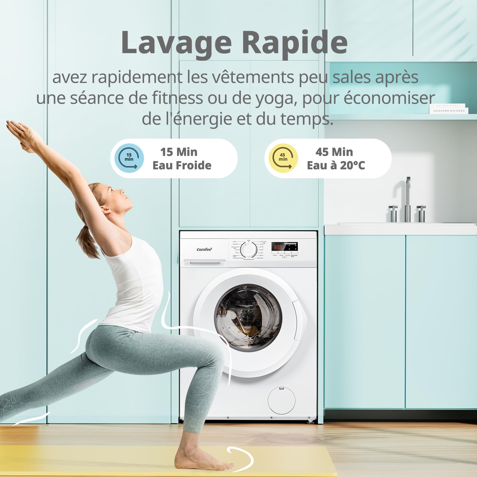 Lave-linge frontal 9 kg CFE12EW90/W classe énergétique A moteur BLDC 1400 tr/min lavage vapeur 15 programmes