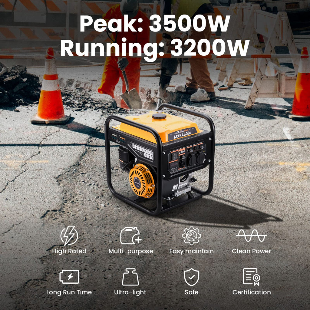 Générateur onduleur portable MXR4500i Pro 3500W moteur essence 4 temps 230V onde sinusoïdale pure réservoir 7,5L écran multifonction