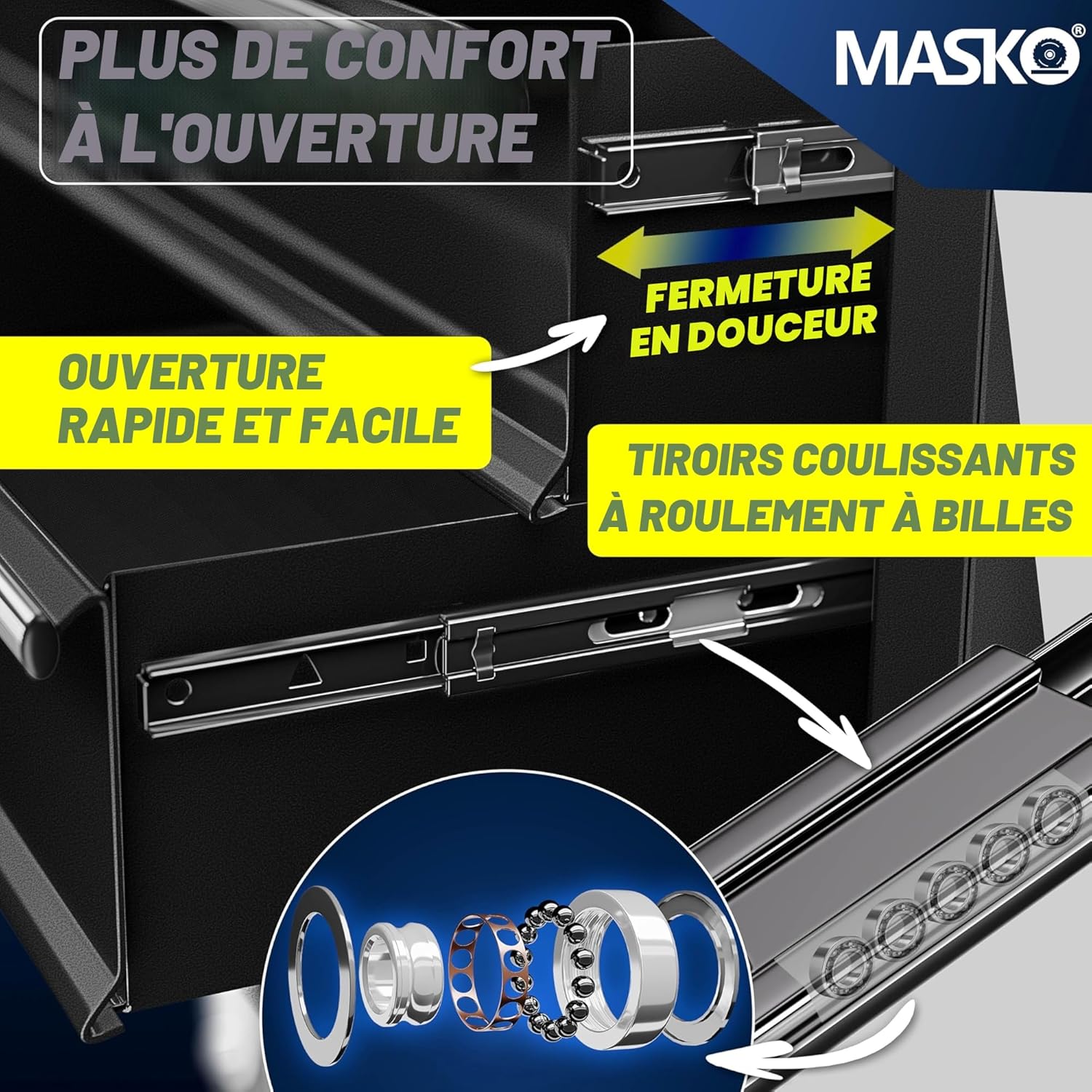 Servante d’atelier avec valise 9 compartiments 8 tiroirs verrouillables acier massif 4 roulettes 70 x 33 x 108 cm noir
