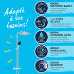 Colonne de douche Vitalio Comfort 250 thermostatique tête 25 cm 1 jet pommeau 11 cm 2 jets flexible 175 cm chromé