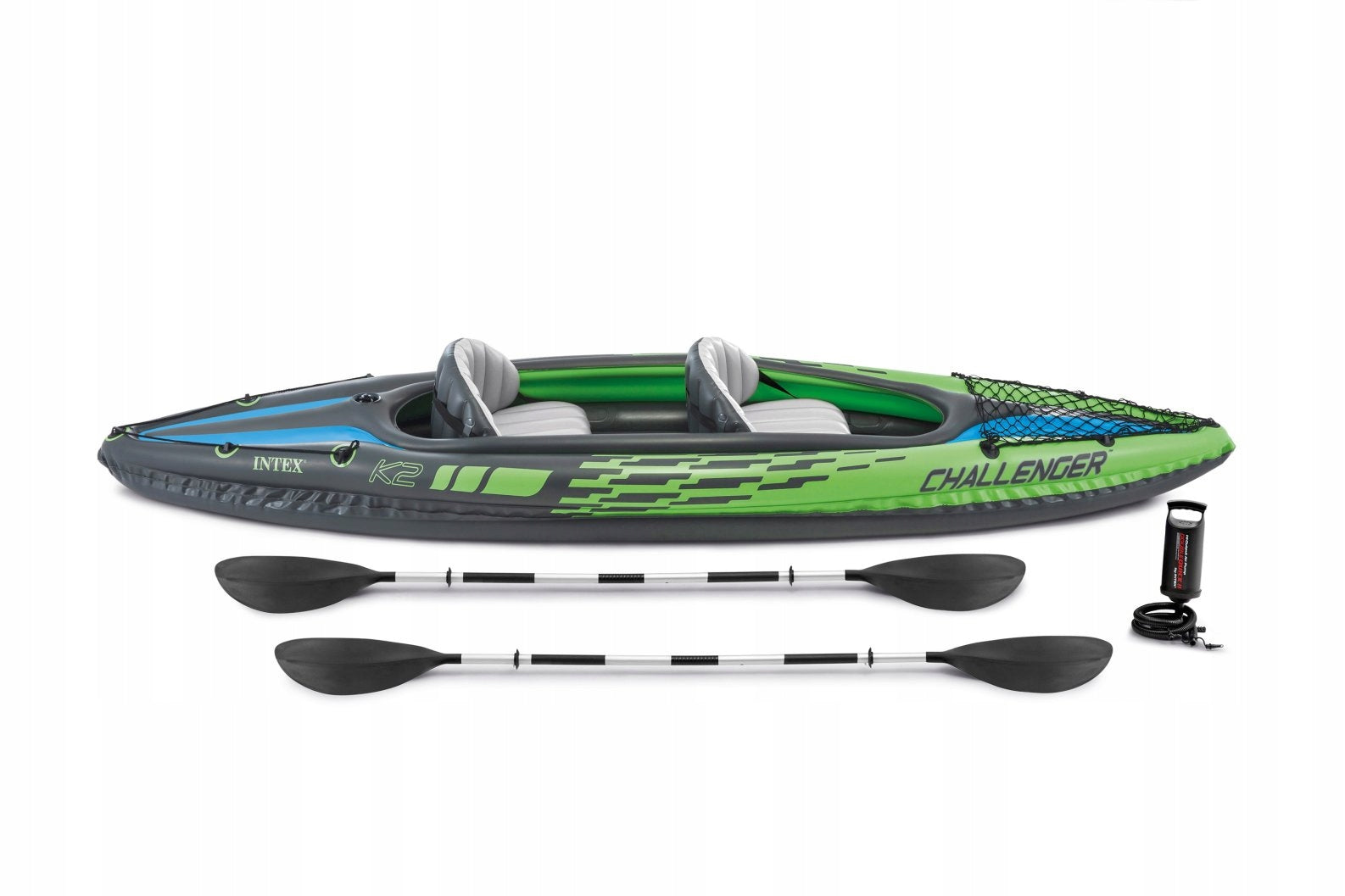 Inflatable Kayak Challenger K2 68306 Two Person 351cm Vinyl Construction with Paddles Pump Travel Bag