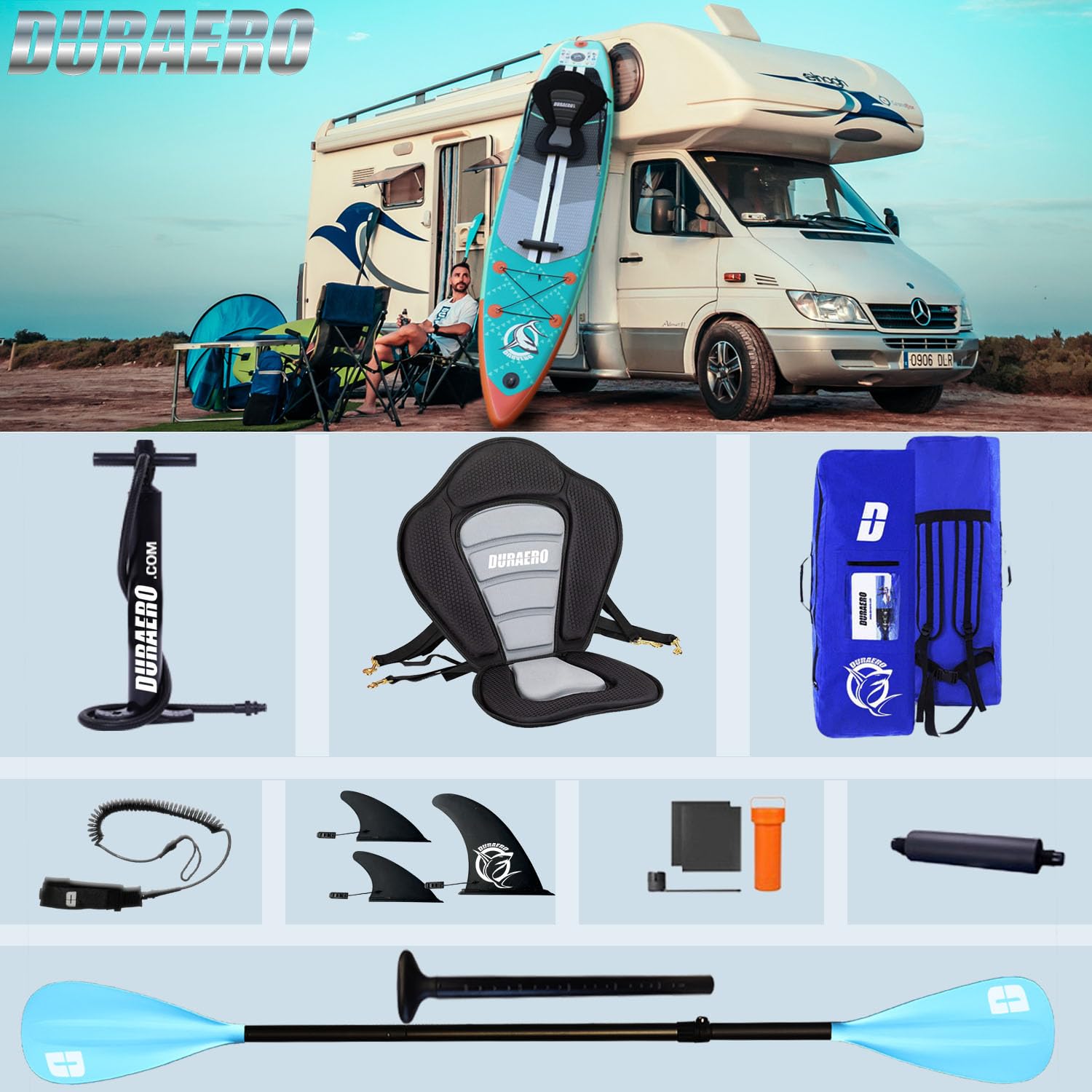 Planche de paddle gonflable 330 x 76 x 15 cm convertible kayak siège pagaie double réglable support GoPro 3 ailerons accessoires charge 150 kg