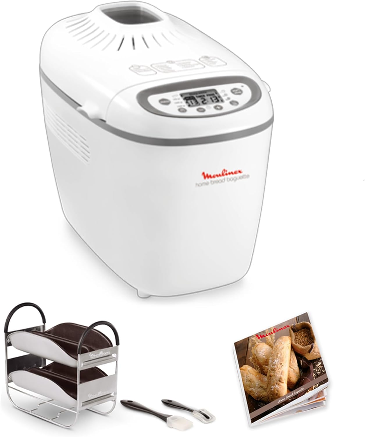 Machine à pain Home Bread Baguette OW610110 1650 W 16 programmes capacité 1,5 kg 3 dorages plaques baguettes blanc