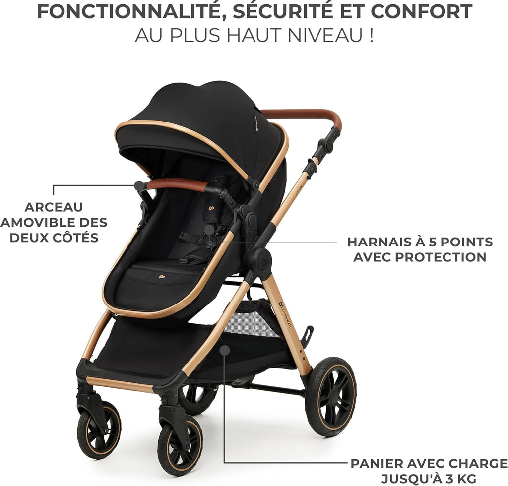 Poussette 3 en 1 ESME avec porte-bébé Mink PRO I-Size, système de voyage, pliable, nouveau-né jusqu'à 4 ans, noir