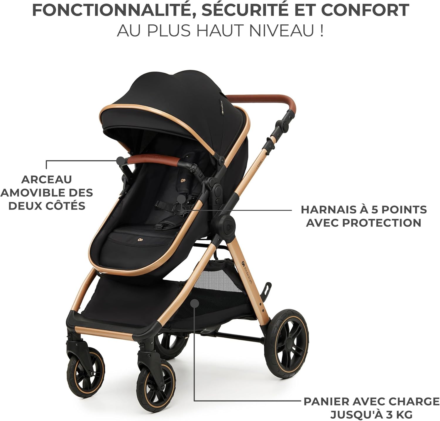 Poussette 3 en 1 ESME avec porte-bébé Mink PRO I-Size, système de voyage, pliable, nouveau-né jusqu'à 4 ans, noir