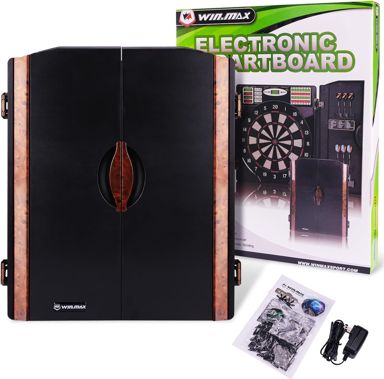 Cible de fléchettes électronique LED avec armoire 38 jeux 211 options 12 fléchettes pointe souple adultes