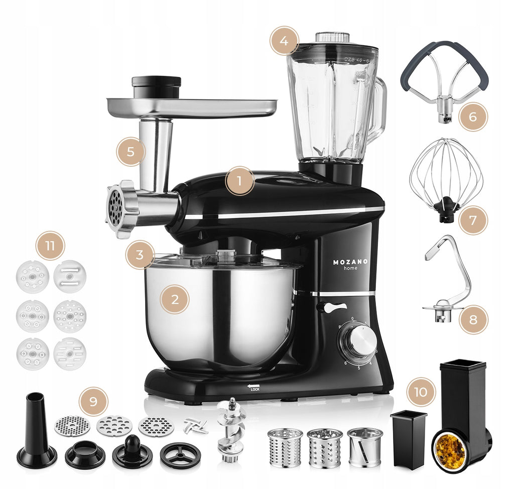 Robot kuchenny planetarny 6w1 maszynka do mięsa mikser blender wyrabianie ciasta ubijanie mocny wydajny