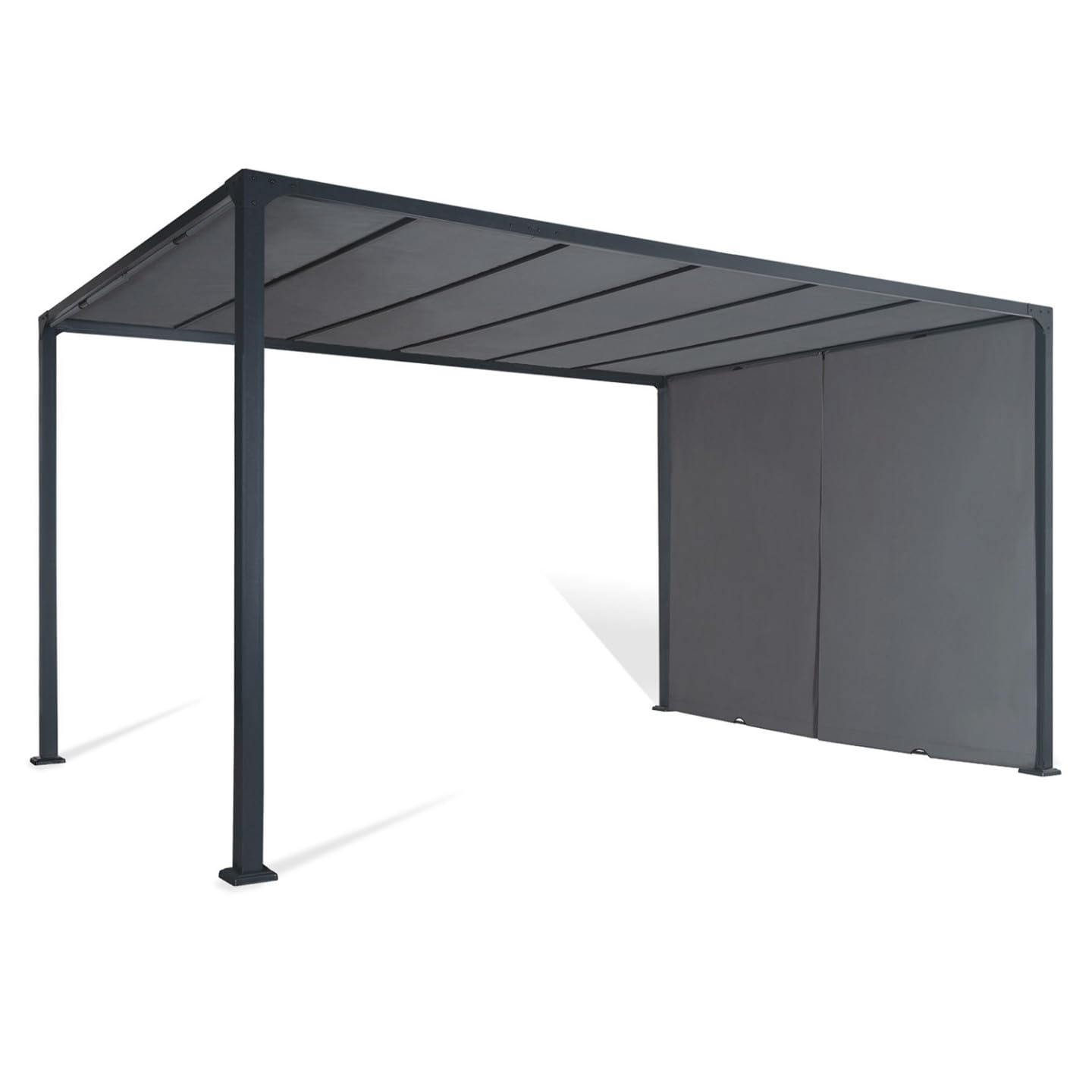 Pergola coulissante 3x4 m double pans structure acier époxy toile polyester grise 160 g/m² belvédère jardin