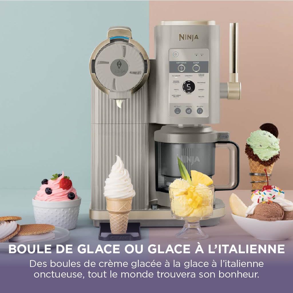Sorbetière CREAMi Scoop and Swirl NC701EUSTGD 13 modes avec 2 pots 480 ml pour glaces maison