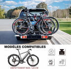 Porte-vélos attelage voiture 2 vélos charge 60 kg pliable avec feu arrière support plaque d'immatriculation noir