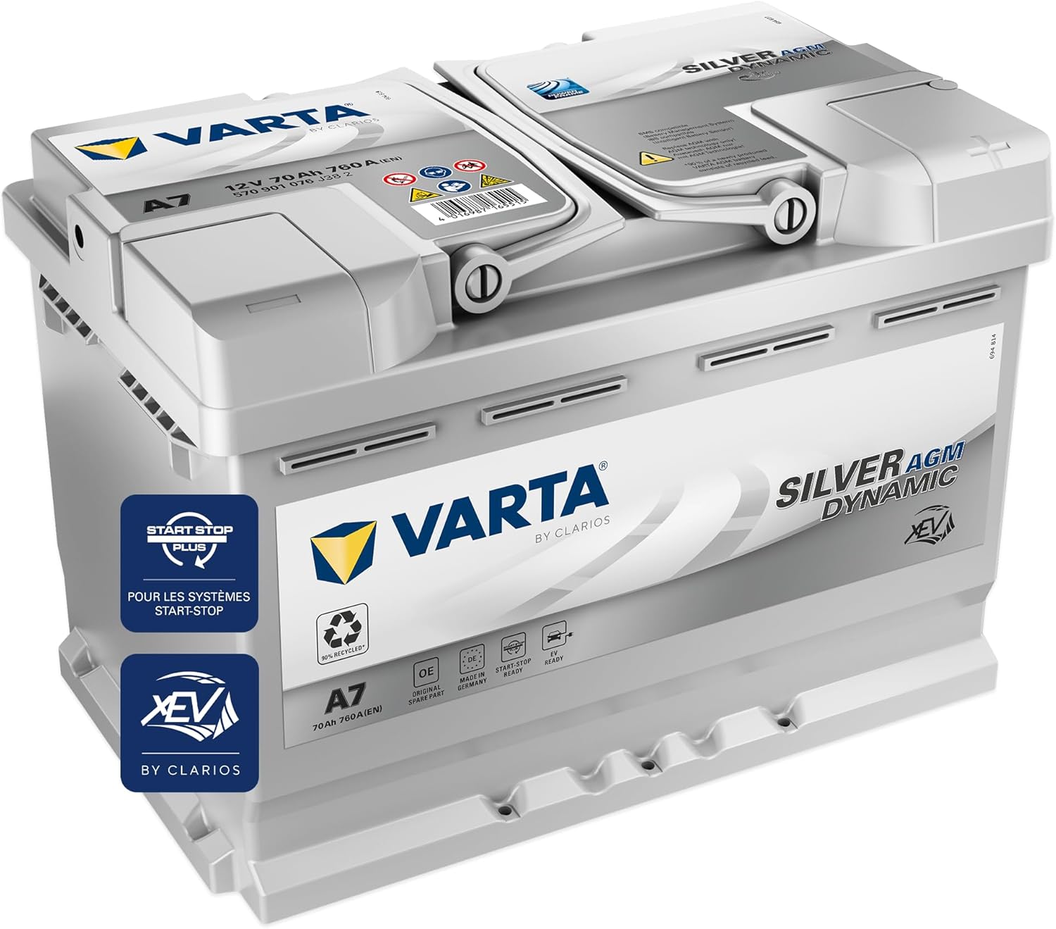 Batterie de démarrage Silver Dynamic AGM L3 A7 12 V 70 Ah 760 A Start-Stop polarité droite 278 x 175 x 190 mm