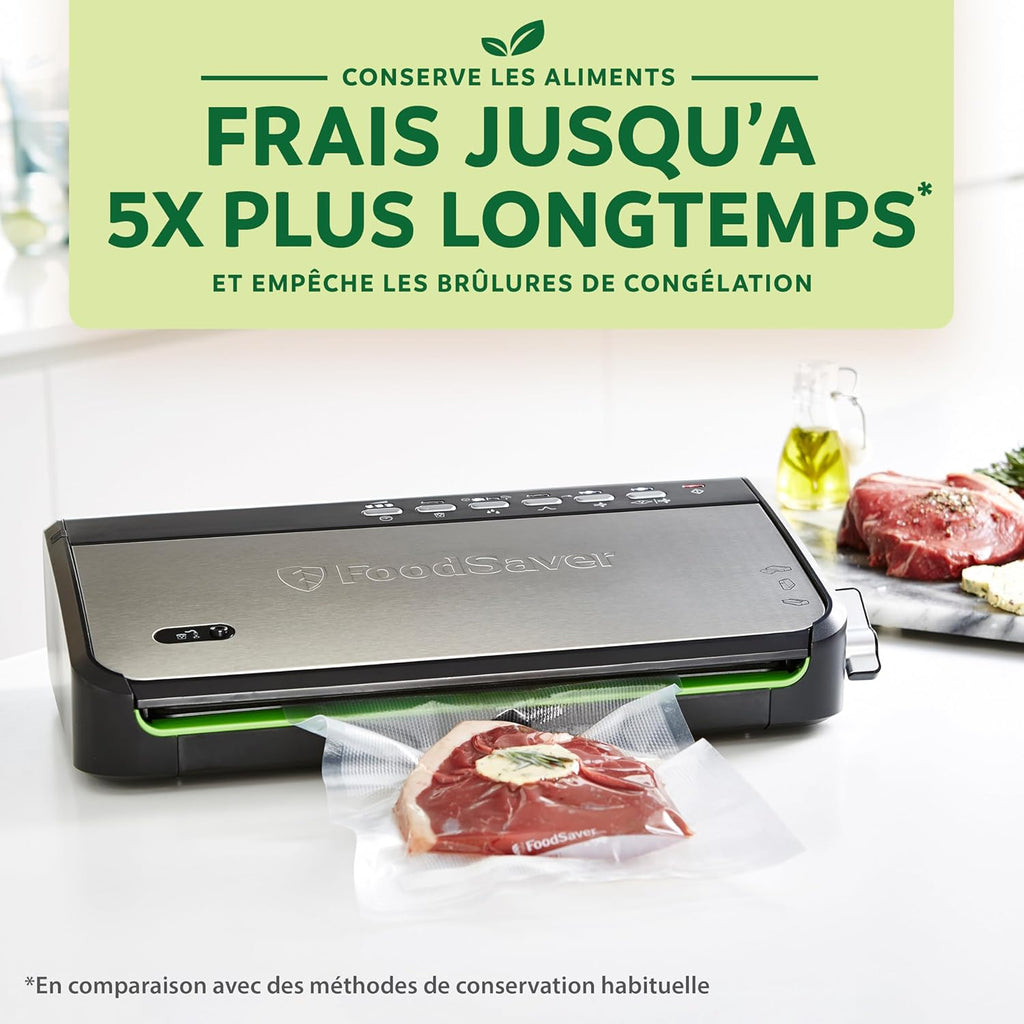 Machine sous vide FFS005X 140 W semi-automatique fonction pulse cutter intégré rangement rouleau sacs inclus noir
