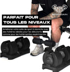 Paire d’haltères réglables 15 en 1 2 x 24 kg poids ajustable 2,5 à 24 kg avec support poignée antidérapante