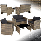 Salon de jardin résine 4 places canapé 2 fauteuils table plateau verre coussins inclus 122 x 70 x 76 cm marron gris