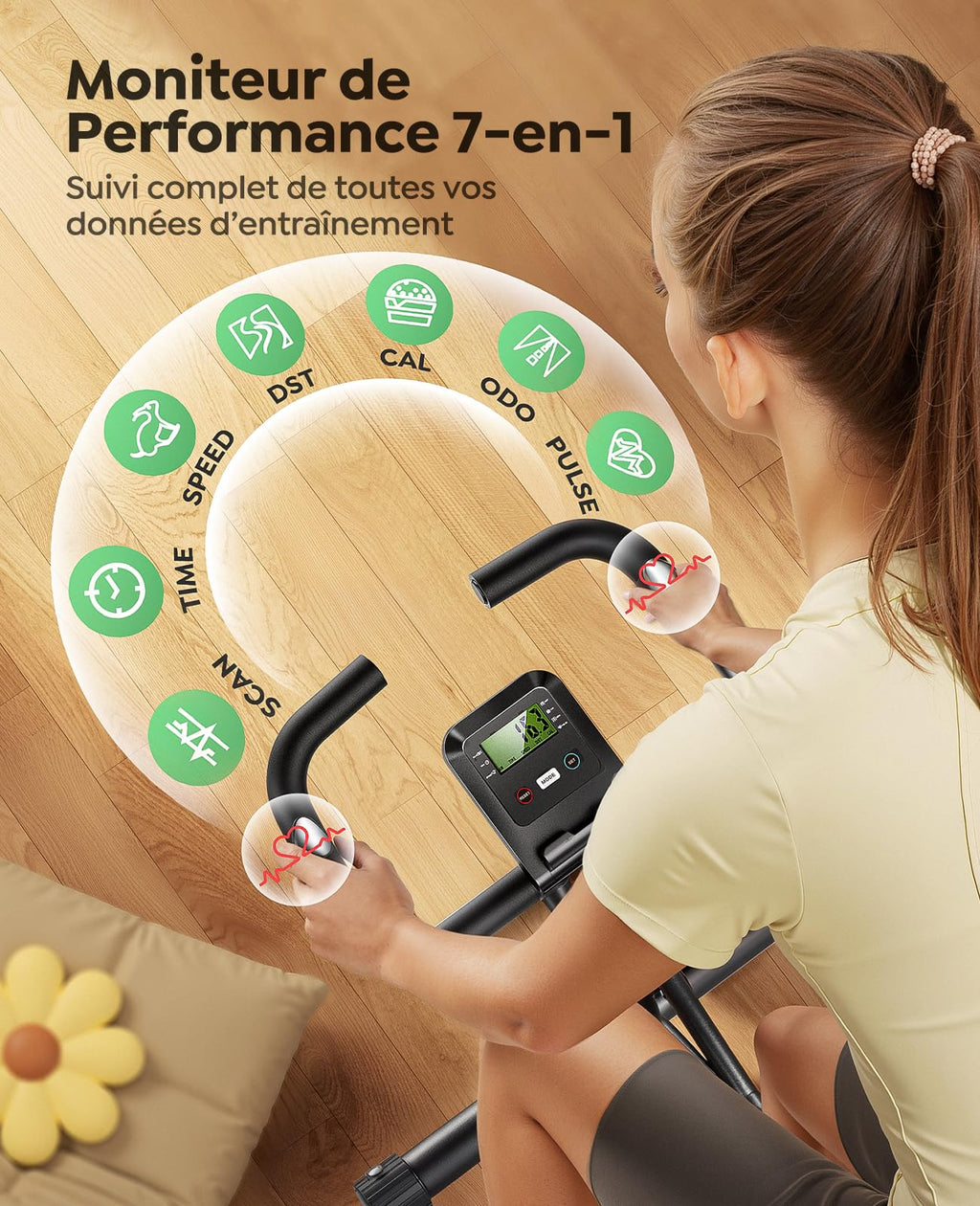 Vélo d'appartement pliable 5 en 1 TEB4 résistance magnétique 16 niveaux écran LCD connexion APP silencieux avec siège réglable capacité 140 kg