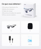 Casque à conduction osseuse OpenSwim Pro IP68 Bluetooth 5.4 stockage MP3 32 Go autonomie 9 h gris