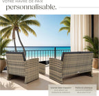 Salon de jardin résine 4 places canapé 2 fauteuils table plateau verre coussins inclus 122 x 70 x 76 cm marron gris