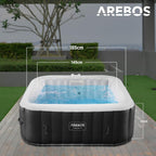 Spa gonflable Tenerife 6 personnes 185 x 185 cm 910 L 130 jets massage LED avec couvercle anthracite