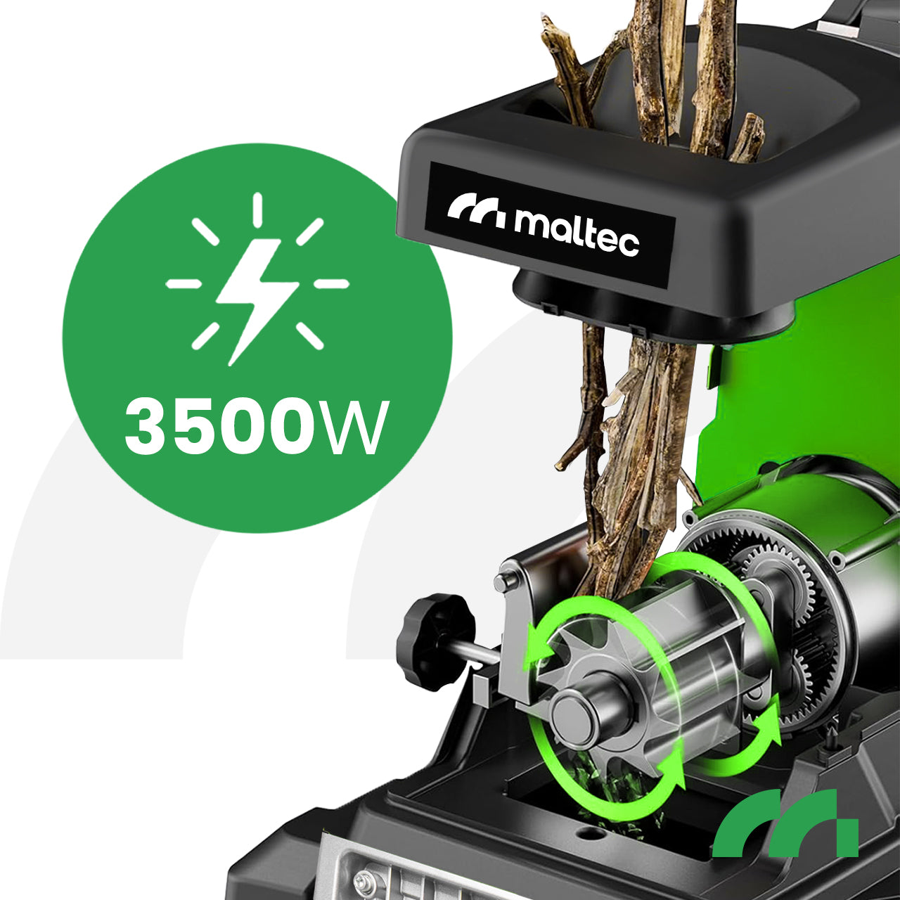 Rozdrabniacz do gałęzi elektryczny MasterShred3500W frezowy walcowy 3500W średnica cięcia 44mm samozasysający z torbą 60L