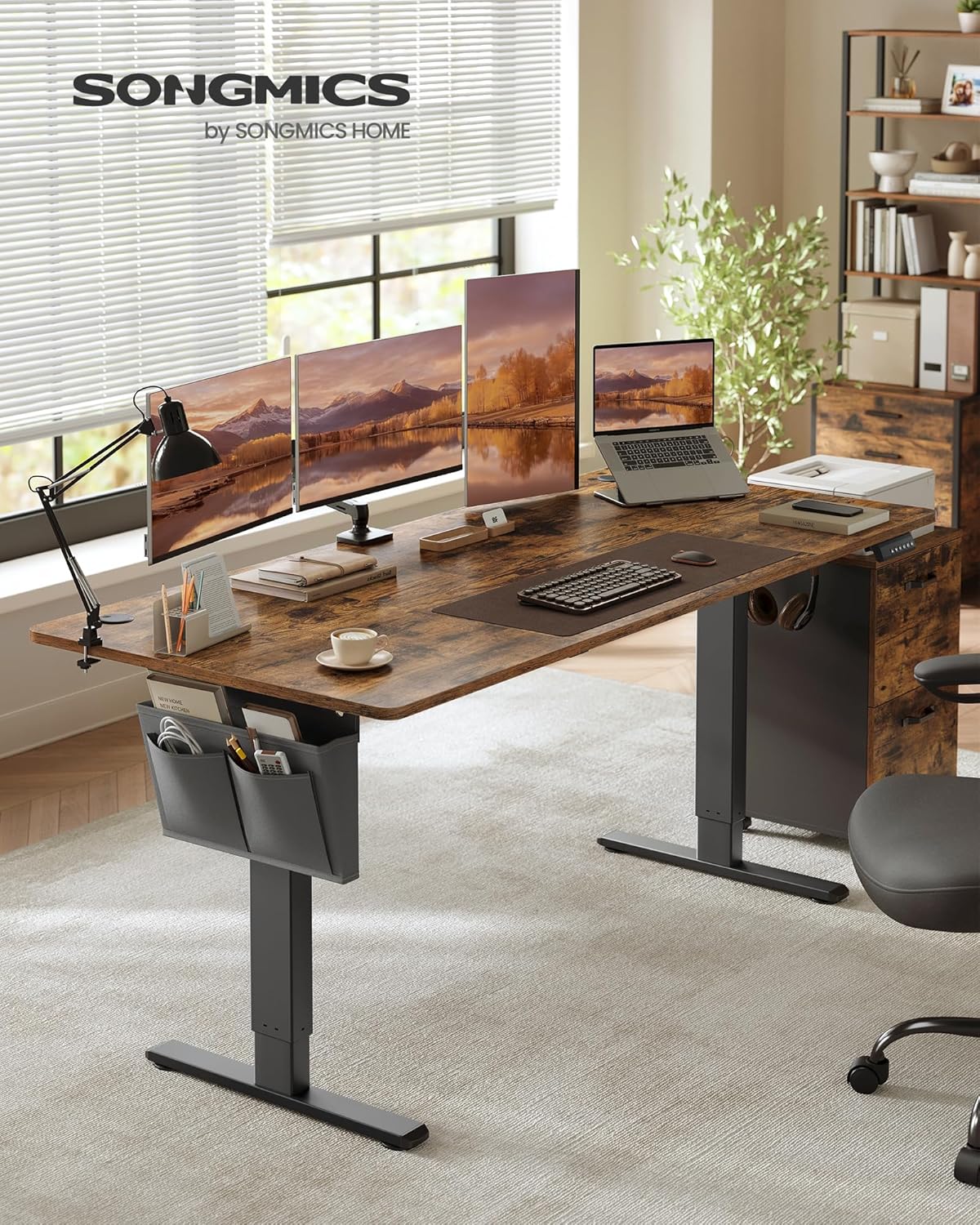Bureau électrique assis debout LSD138K01 180 x 80 cm hauteur 72 à 120 cm mémoire 4 positions charge 70 kg marron rustique