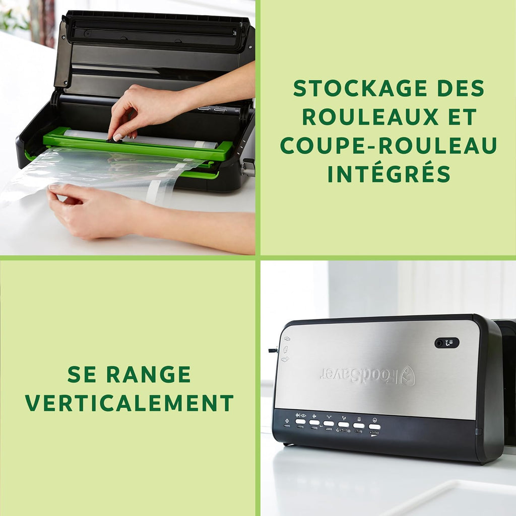 Machine sous vide FFS005X 140 W semi-automatique fonction pulse cutter intégré rangement rouleau sacs inclus noir
