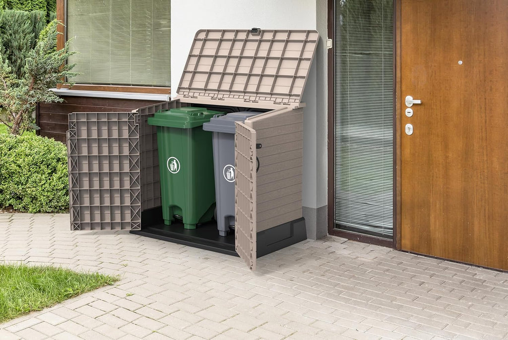 Abri de jardin StoreAway 850 L coffre extérieur plastique verrouillable 130 x 74 x 110 cm cache-poubelles taupe